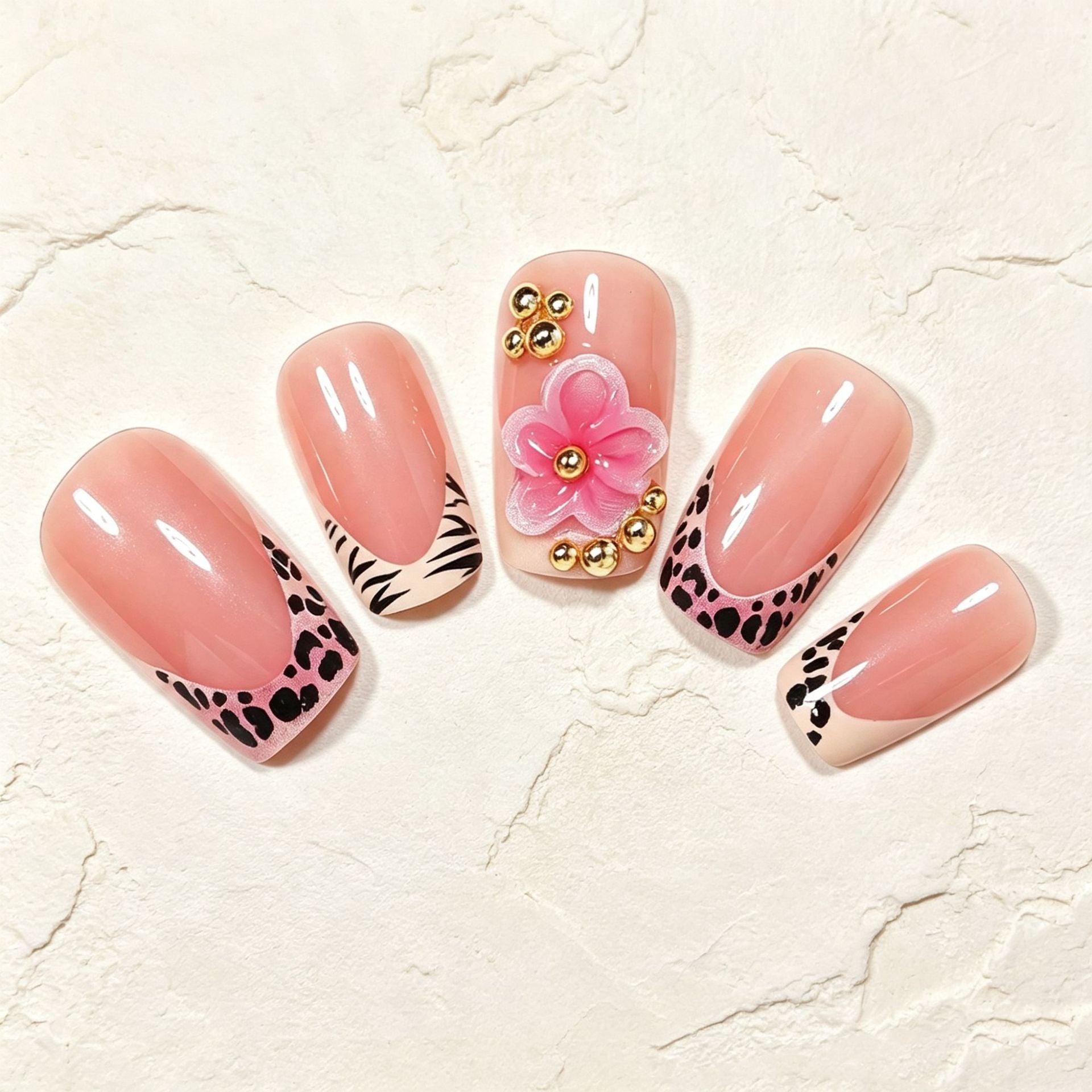 No.F747 Floral Leopard Print Fingernails Patch 24pcs/Set