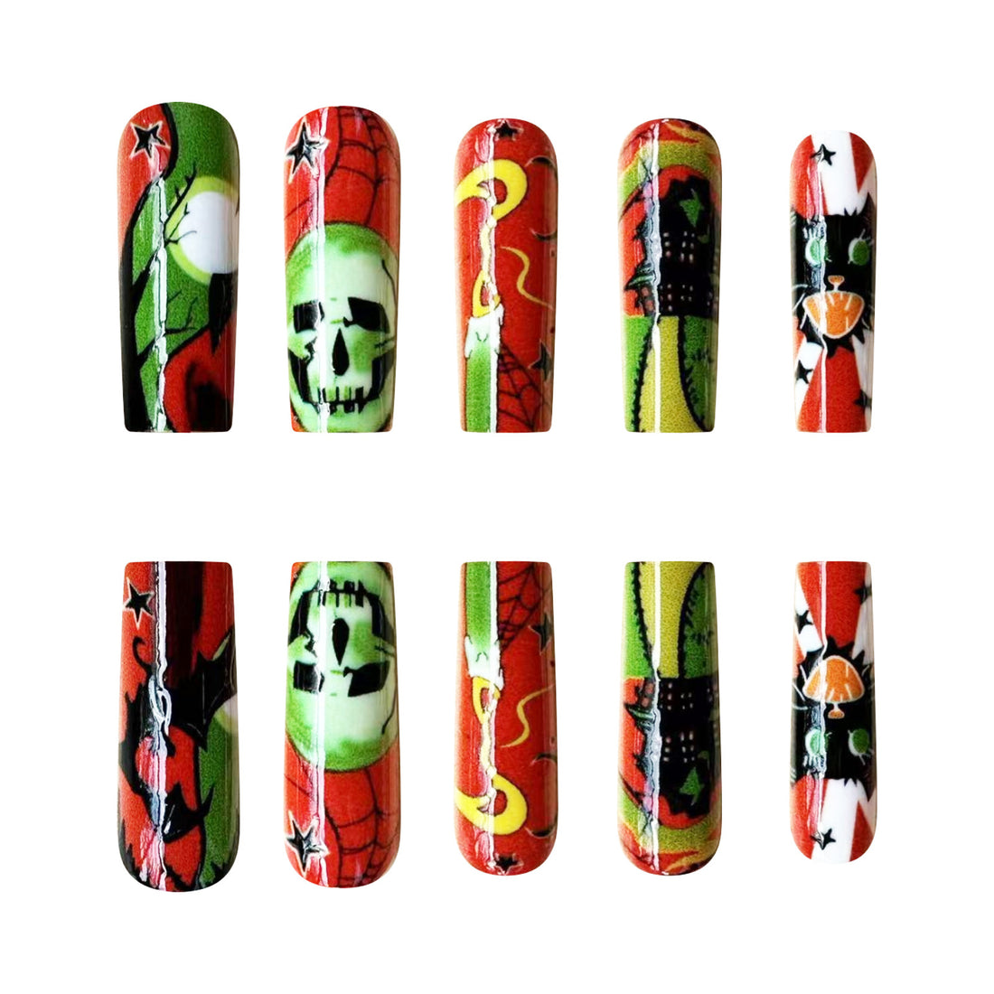 No.AW99 Halloween Spooky Green Skull Fingernails Patch 24pcs/Set