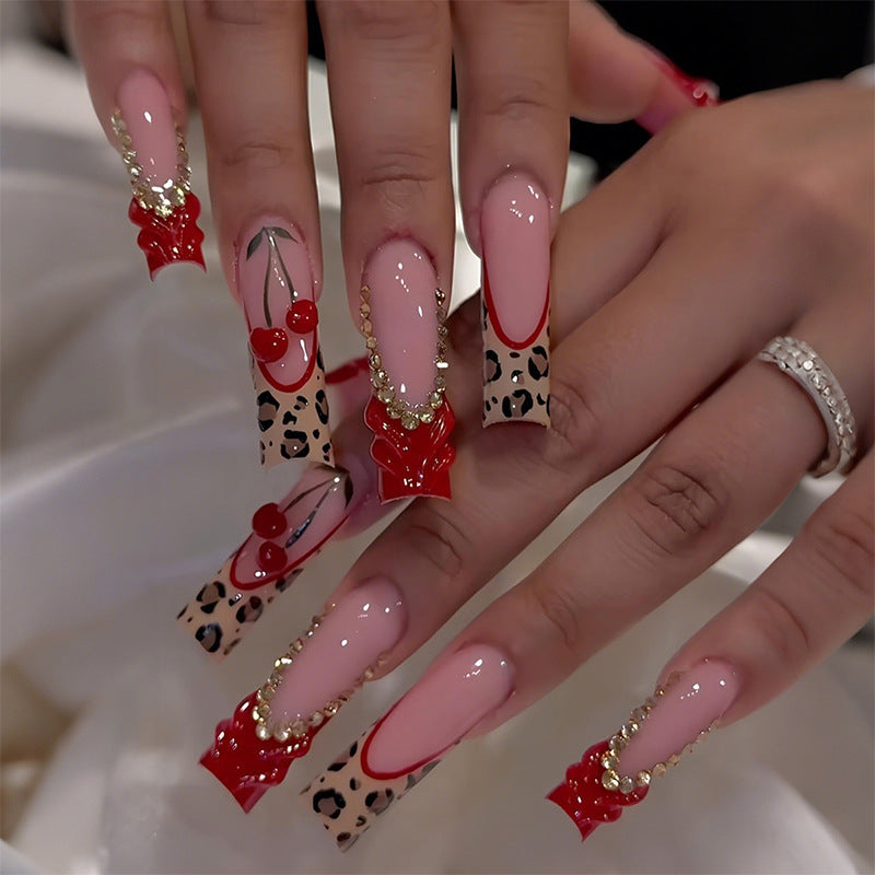 No.F661 Red Leopard Print Fingernails Patch 24pcs/Set