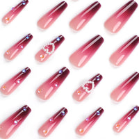 No.F168 Wine Red Gradient Long Fingernails Patch 24pcs/Set