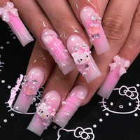 No.F136 Pink Cute Hello Kitty Fingernails Patch 24pcs/Set