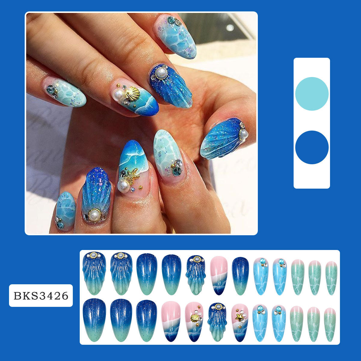 No.F596 Beach Seashells Cat's Eye Fingernails Patch 24pcs/Set