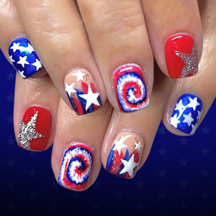 No.JNU32 Red & Blue Fingernails Patch 24pcs/Set