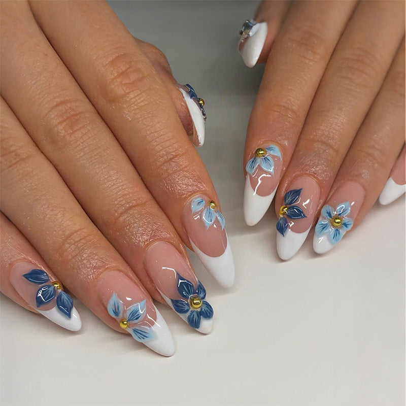 No.F407 3D Dark Blue Flowers Fingernails Patch 24pcs/Set