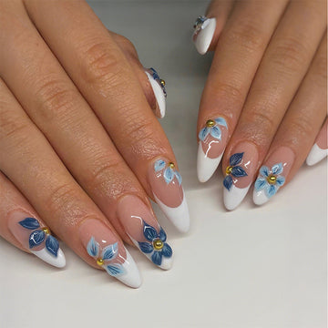No.F407 3D Dark Blue Flowers Fingernails Patch 24pcs/Set