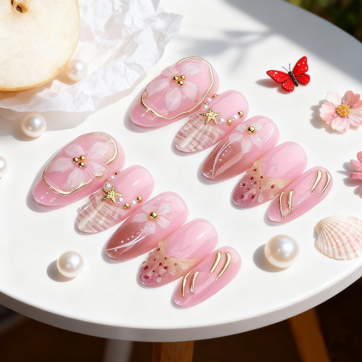 No.BH45 Seashell Flower Fingernails Patch 30pcs/Set