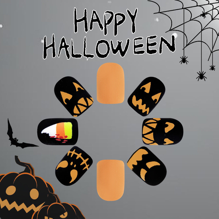 No.AW47 Halloween Orange Fingernails Patch 24pcs/Set