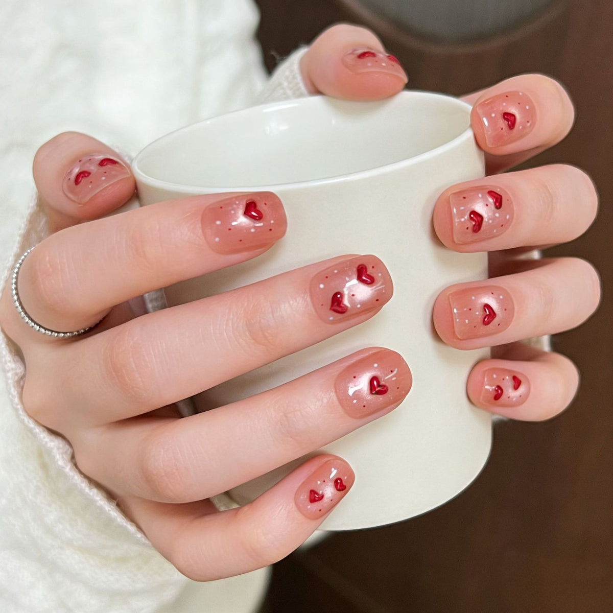 No.FP46 Heart-shaped Cat's Eye Hand Made Fingernails 10pcs