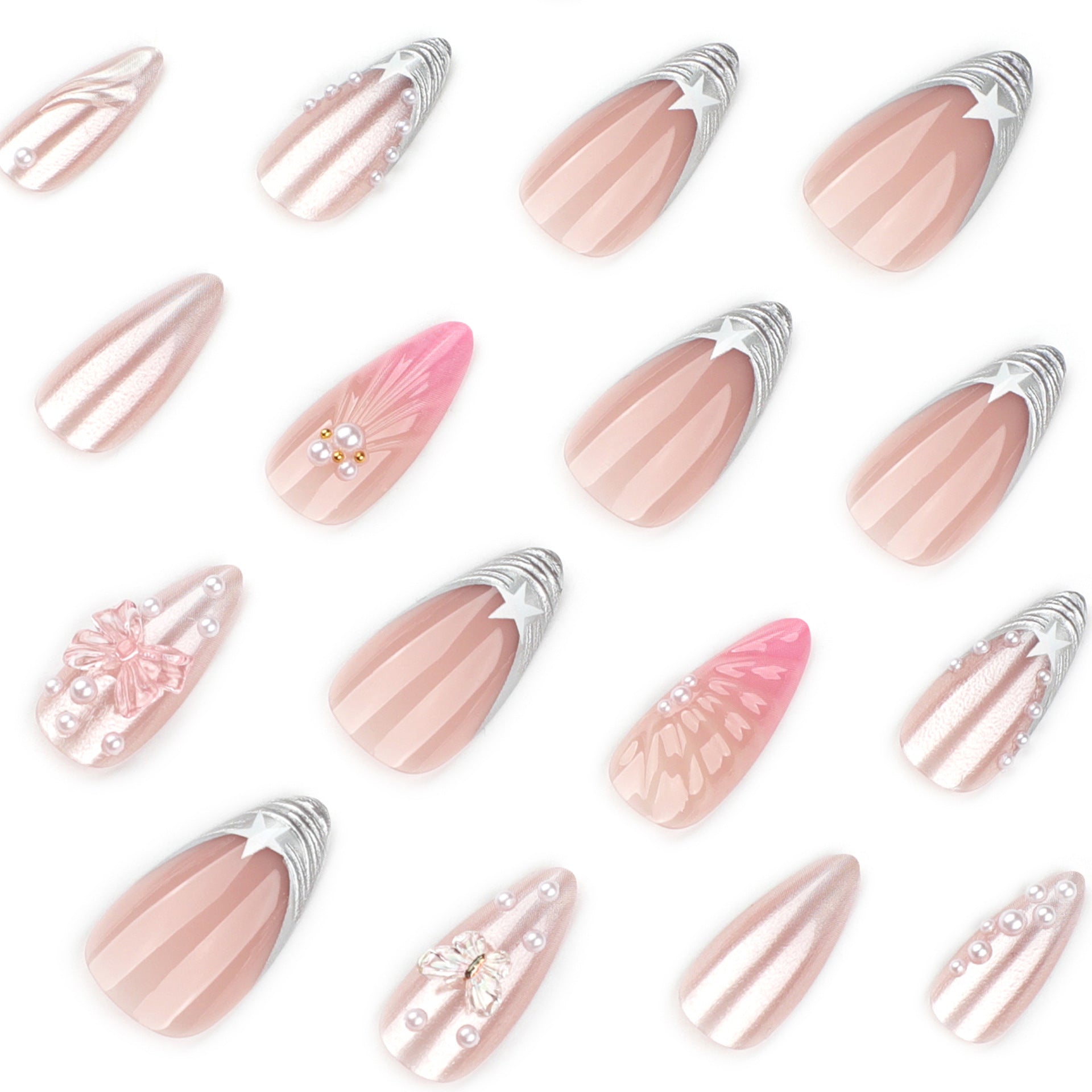 No.F584 3D Bow Pearl Fingernails Patch 24pcs/Set