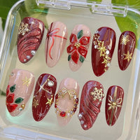 No.CM118 Christmas Red Flower Fingernails Patch 24pcs/Set