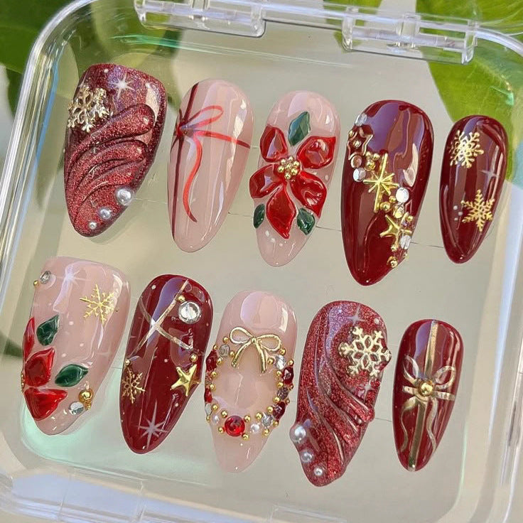 No.CM118 Christmas Red Flower Fingernails Patch 24pcs/Set