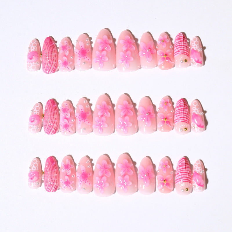 No.BH47 Pink Flower Fingernails Patch 30pcs/Set