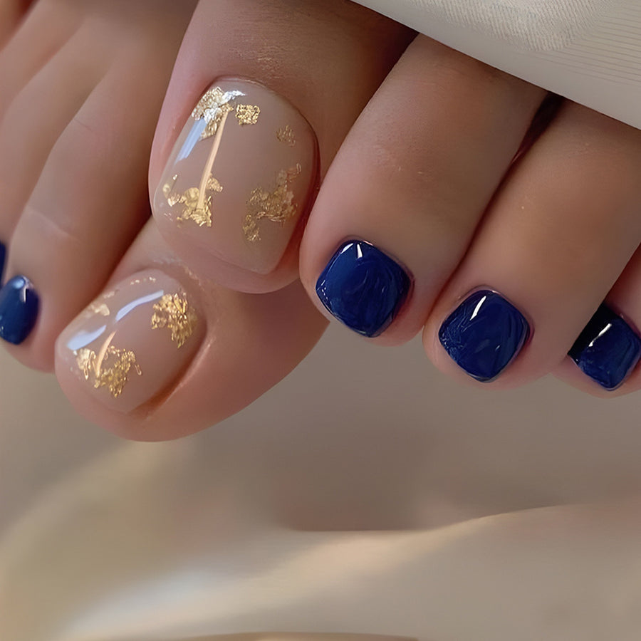 No.176 Royal Blue & Gold Glitter Toenails Patch 24pcs/Set