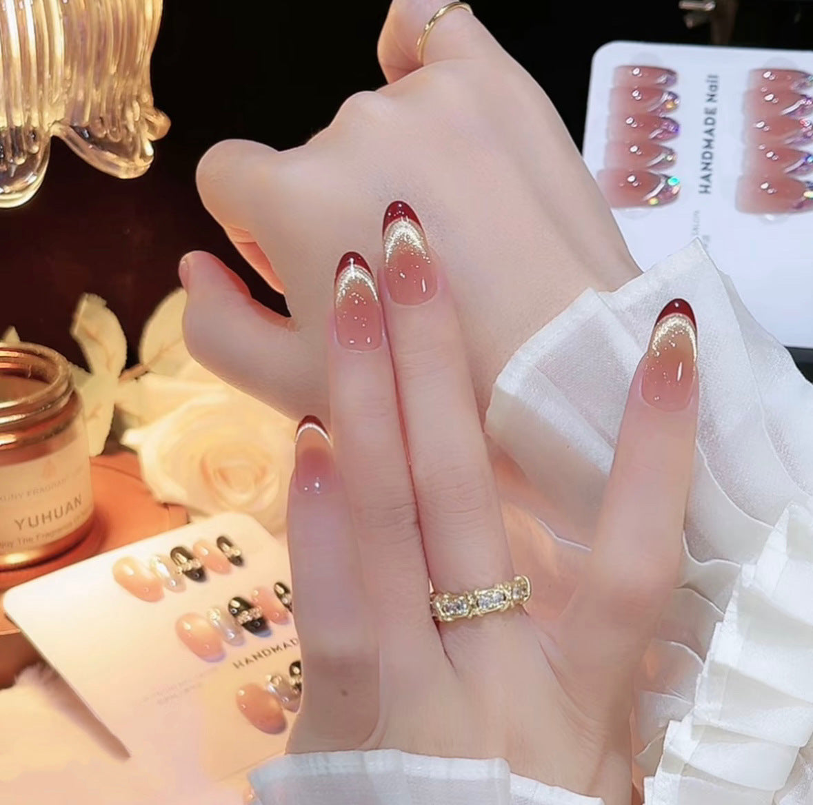No.FP47 Red Cat's Eye Hand Made Fingernails 10pcs