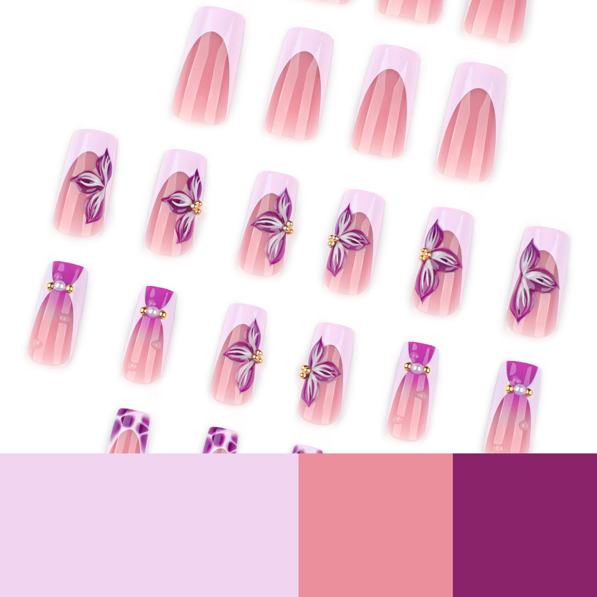 No.F618 Purple Flower Fingernails Patch 24pcs/Set