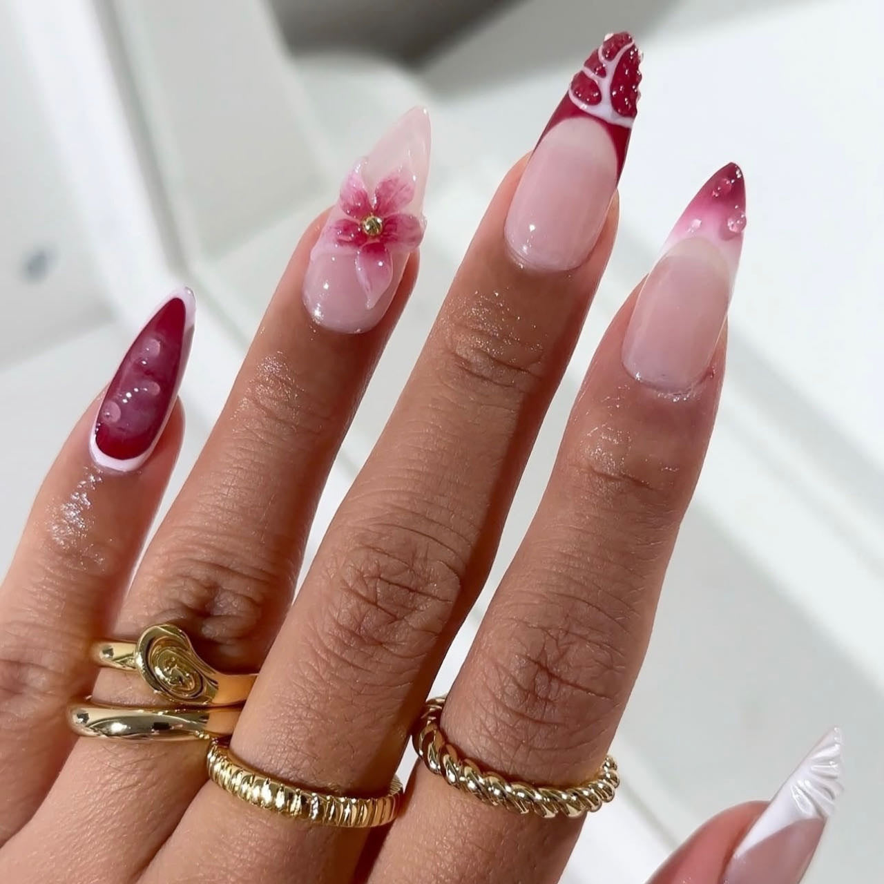 No.F491 Peach Blossom Fingernails Patch 24pcs/Set