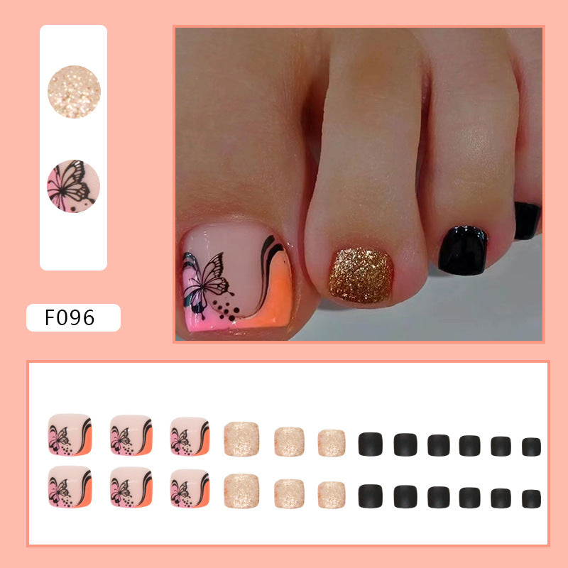 No.248 Sweet Cool Glitter Butterfly Toenails Patch 24pcs/Set