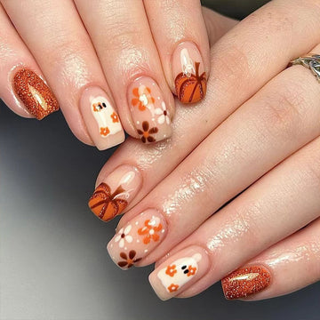 No.AW16 Halloween Short Glossy Ghost Flower Pumpkin Fingernails Patch 24pcs/Set