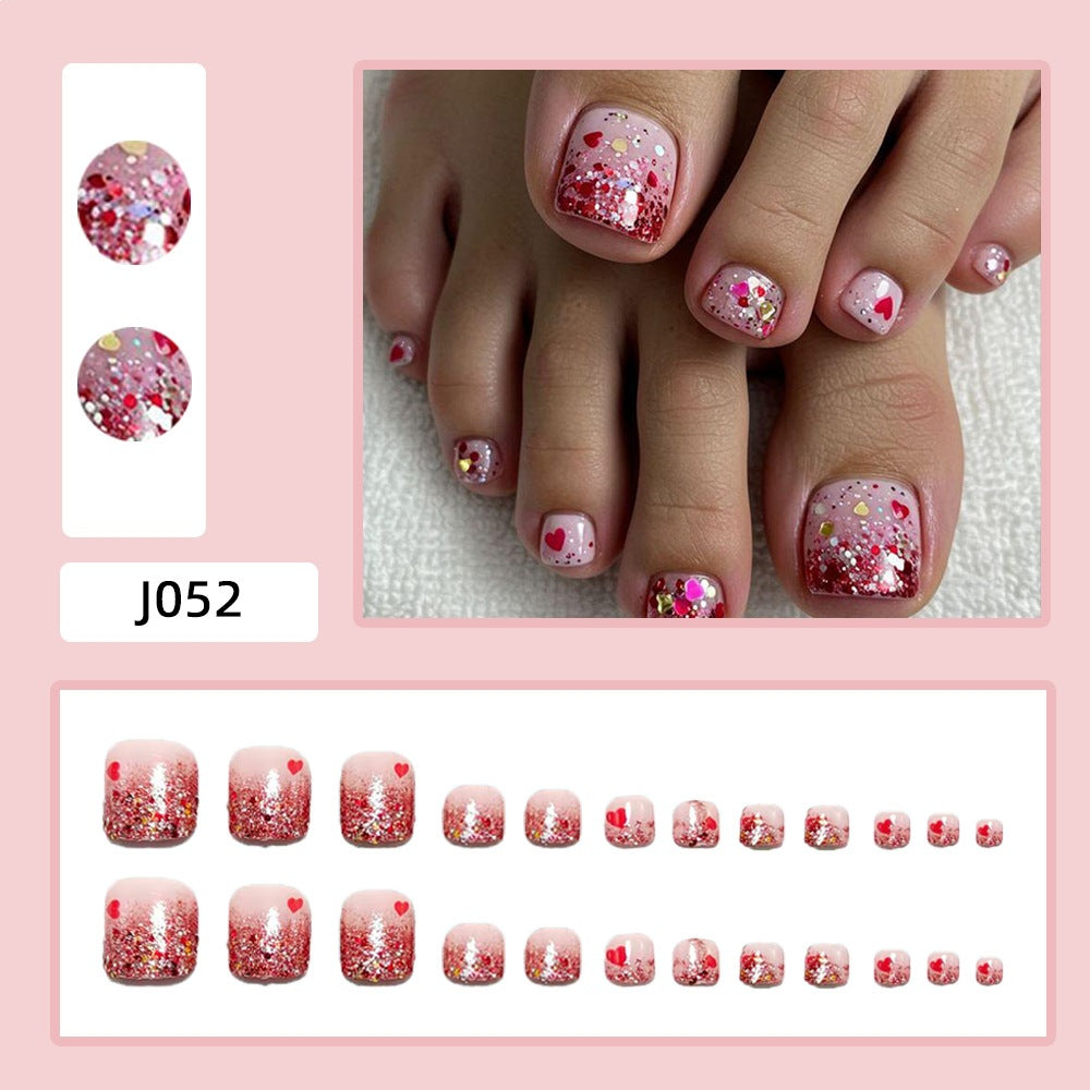 No.709 Heart-shaped Glitter Toenails Patch 32pcs/Set