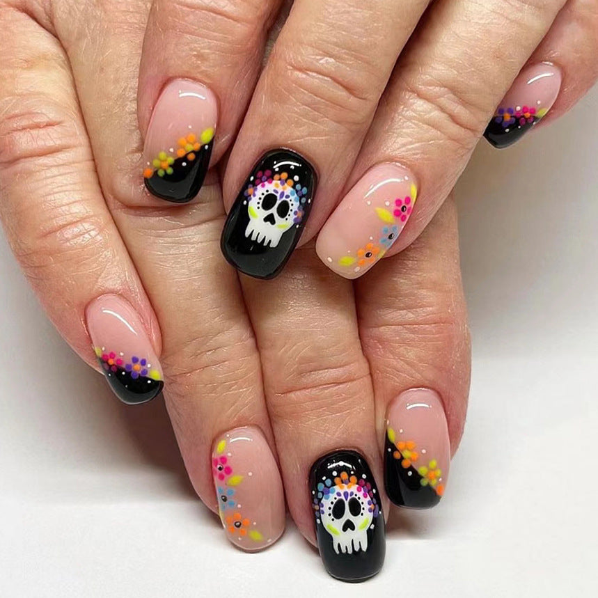 No.AW41 Halloween Skull Flowers Fingernails Patch 24pcs/Set