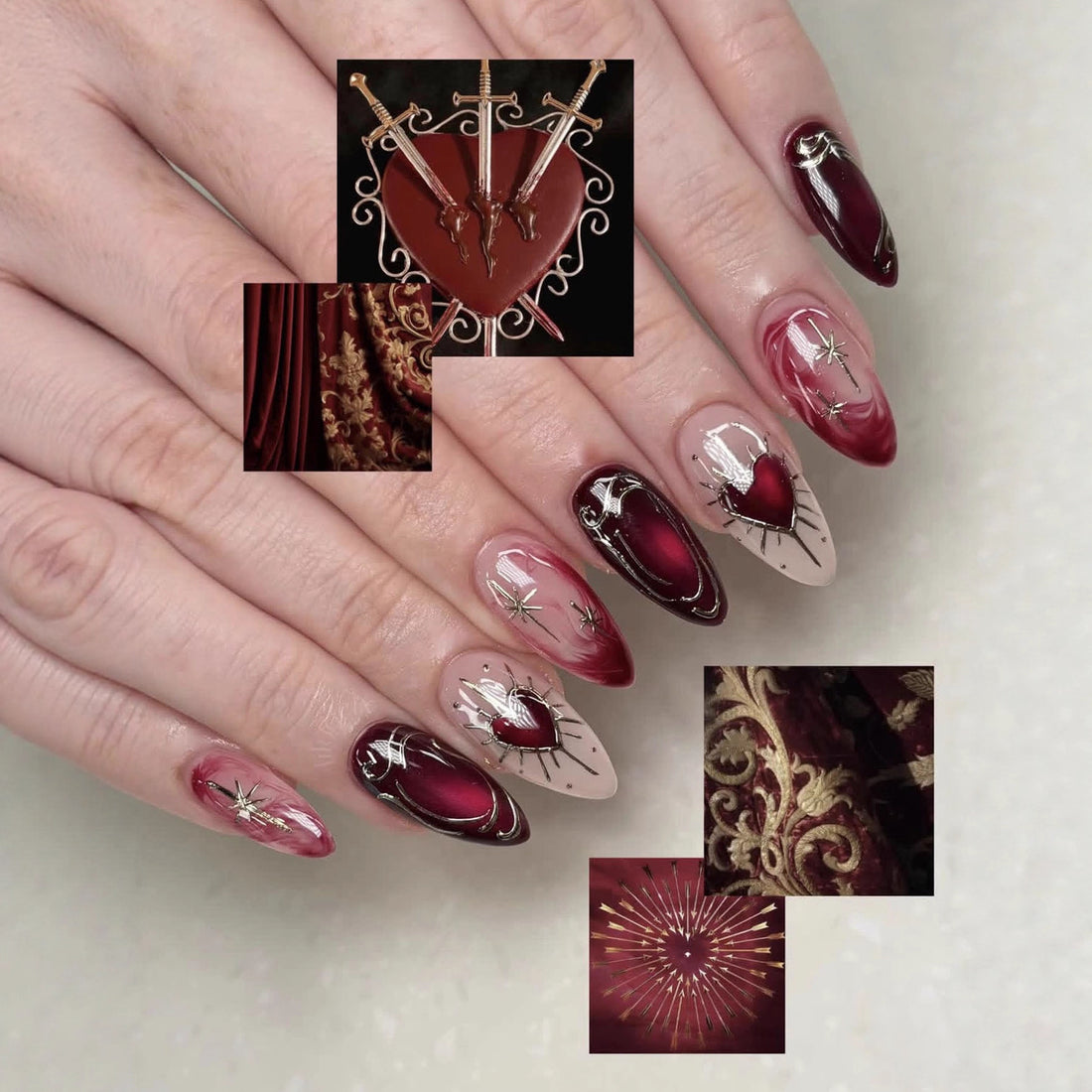 No.F574 Red Heart Fingernails Patch 24pcs/Set