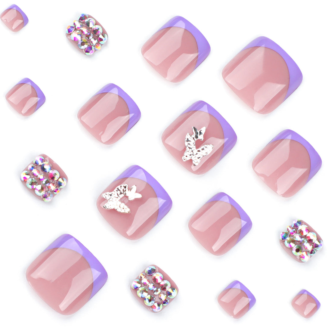 No.227 Purple With Sparkling Diamonds Toenails Patch 24pcs/Set