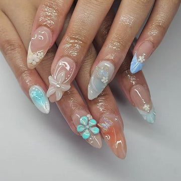 No.F463 Blue Beach Fingernails Patch 24pcs/Set
