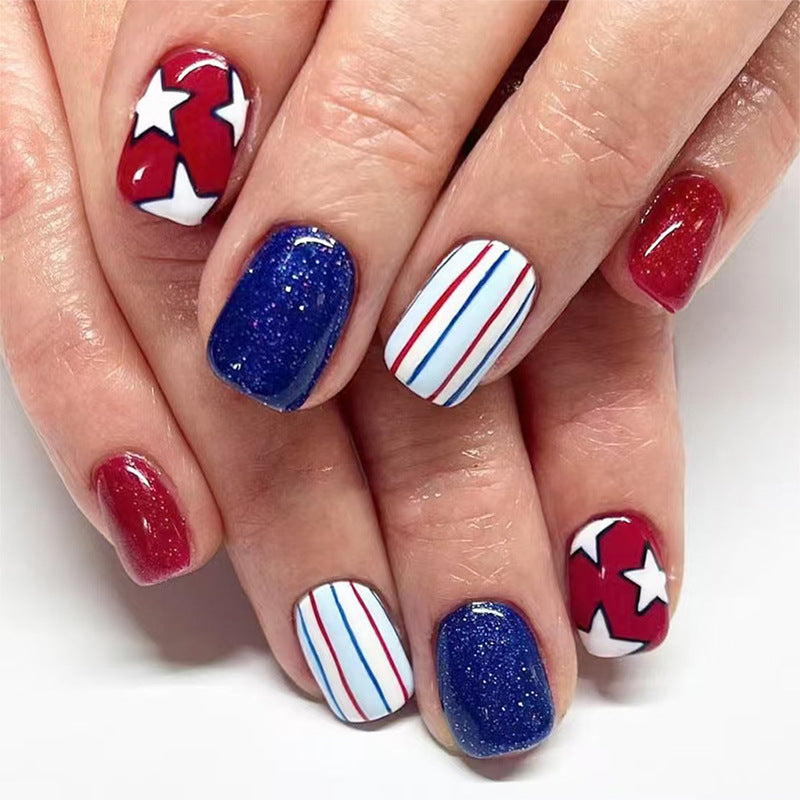 No.JNU27 Red&Blue Fingernails Patch 48pcs/Set