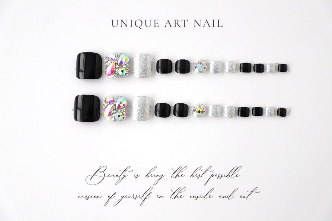 Colorful Rhinestone-Studded Toe Nails Patch 24pcs/Set