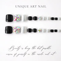 Colorful Rhinestone-Studded Toe Nails Patch 24pcs/Set