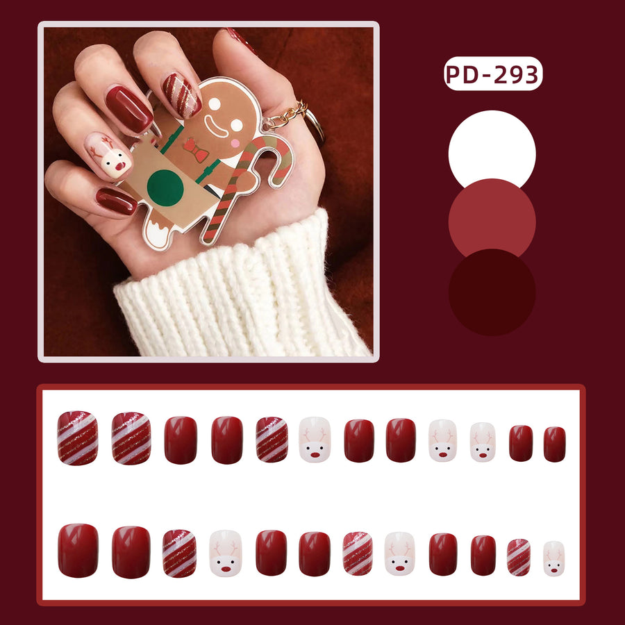 No.CM31 Christmas Burgundy Elk Fingernails Patch 24pcs/Set