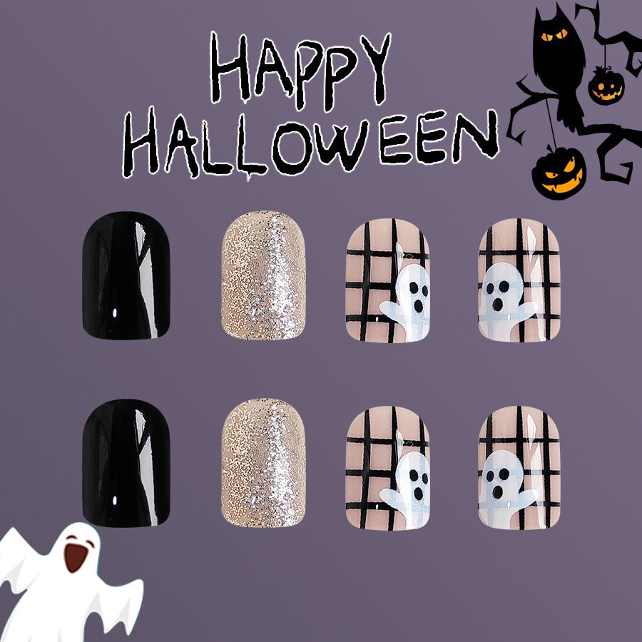 No.AW34 Halloween Flash Black Ghost Fingernails Patch 24pcs/Set