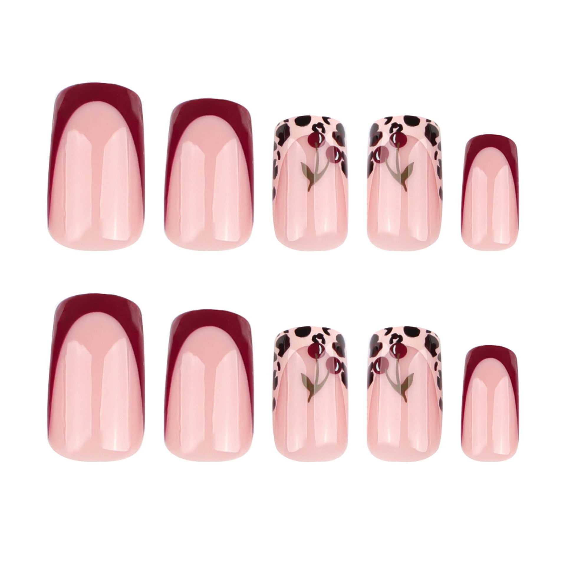 No.F641 Leopard Cherry Fingernails Patch 24pcs/Set
