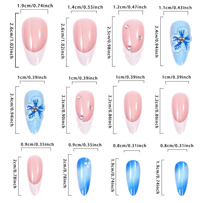 No.F597 Blue Flower Fingernails Patch 24pcs/Set