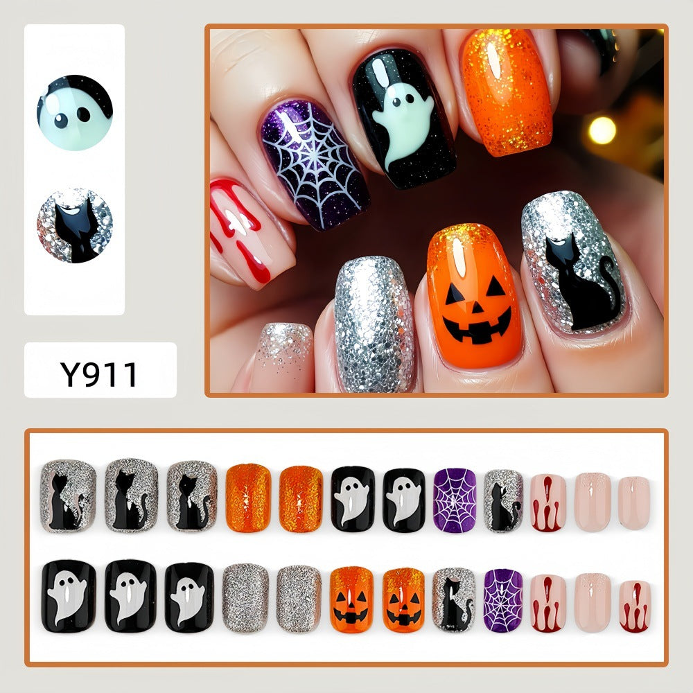 No.AW205 Halloween Pumpkin Dark Fingernails Patch 24pcs/Set