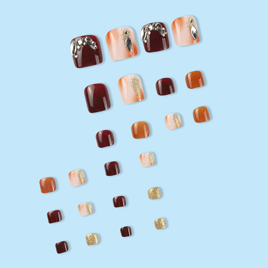 No.561 Wine Red Toenails Patch 24pcs/Set