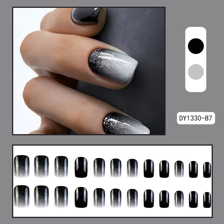 No.F48 Black&White Gradient Fingernails Patch 24pcs/Set