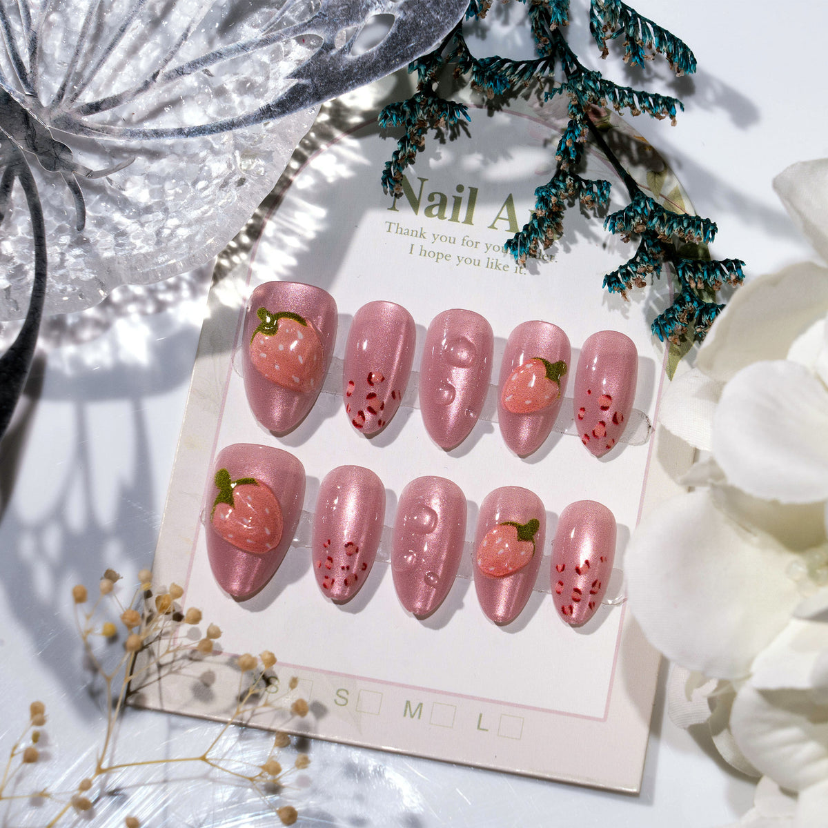 No.F643 Pink Strawberry Fingernails Patch 24pcs/Set