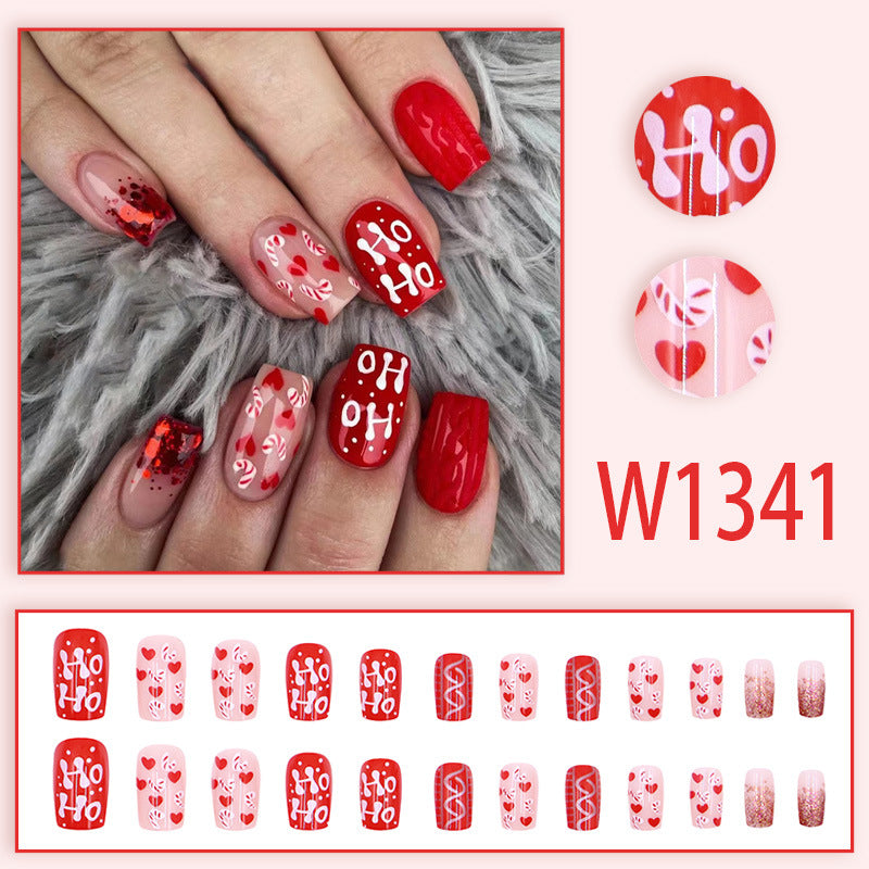 No.CM39 Christmas Red Fingernails Patch 24pcs/Set