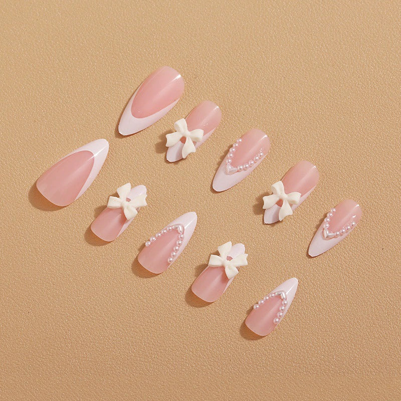 No.F267 Pearl White Bow Fingernails Patch 24pcs/Set