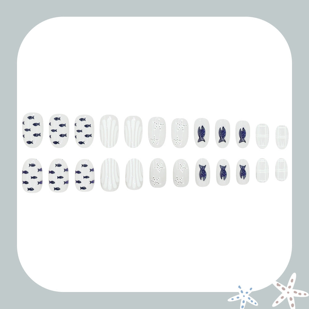 No.F765 Starfish Plaid Fingernails Patch 24pcs/Set