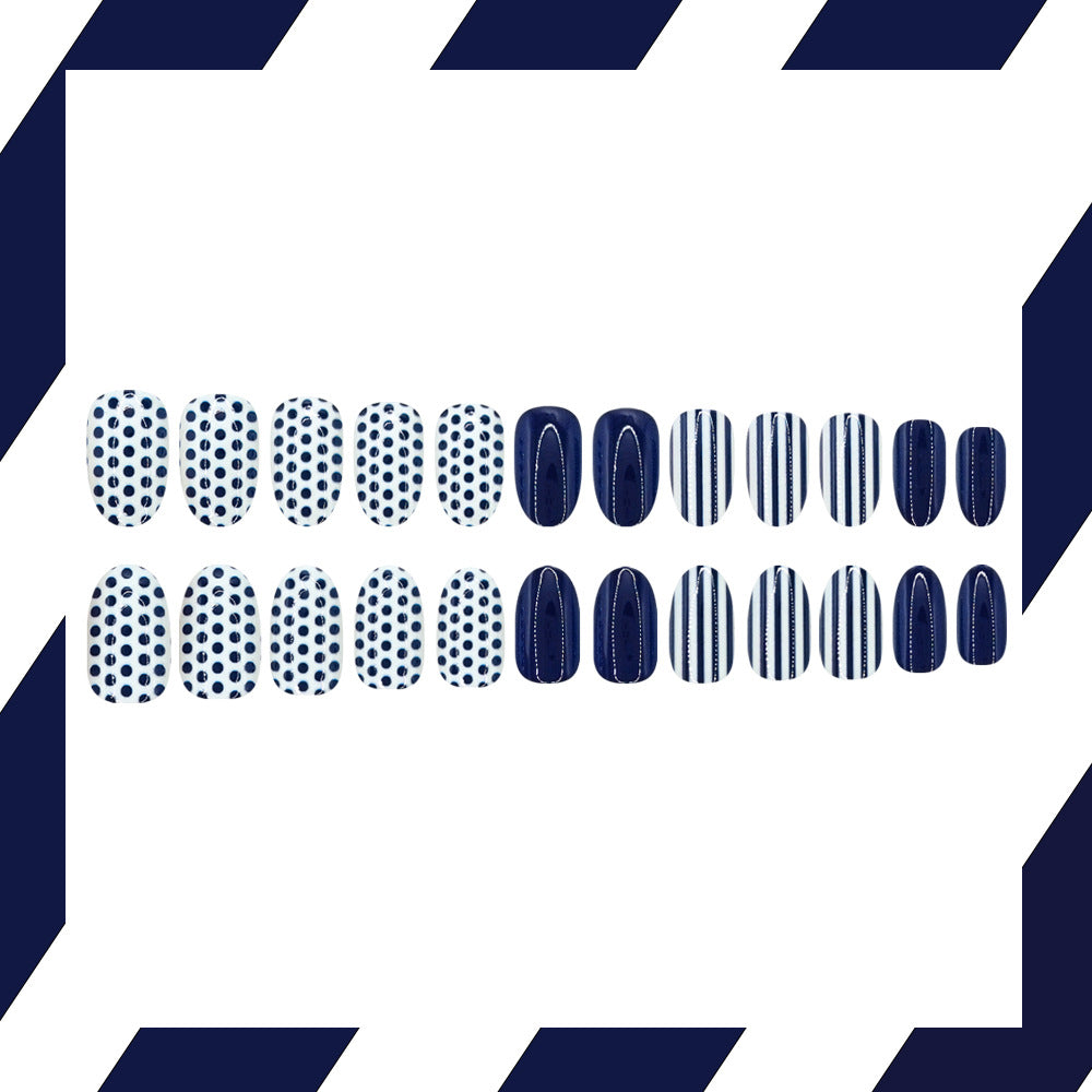 No.F767 Striped Navy Blue Fingernails Patch 24pcs/Set