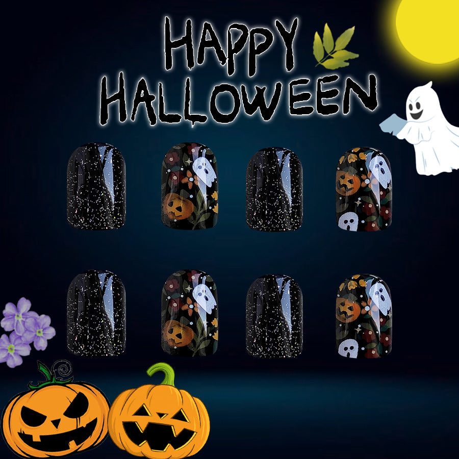 No.AW69 Halloween Black Gypsophila Fingernails Patch 24pcs/Set