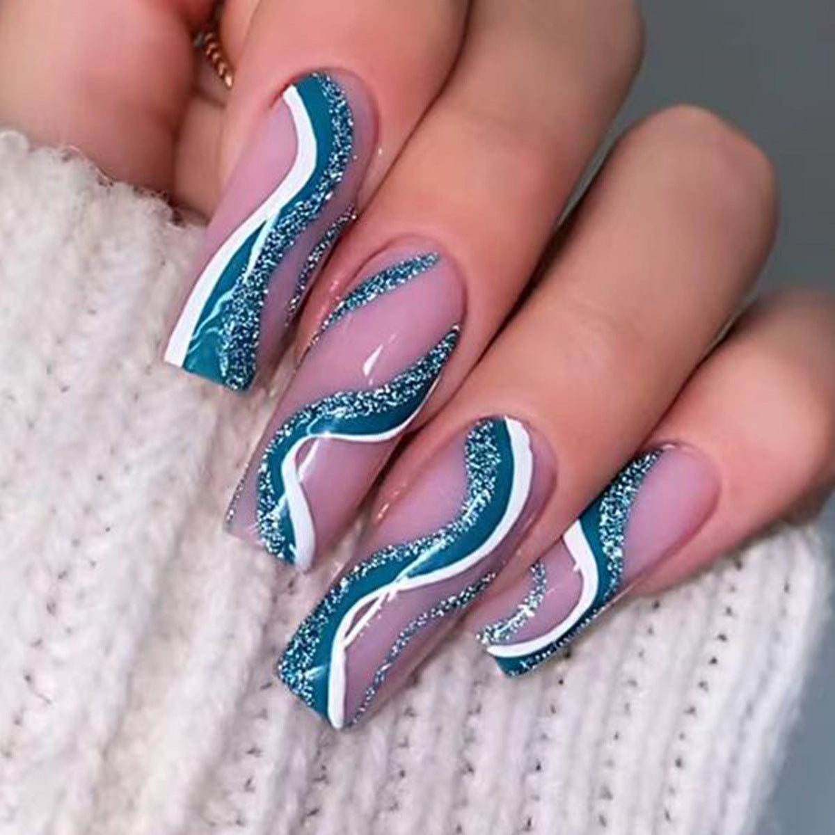 No.F550 Blue Fingernails Patch 24pcs/Set