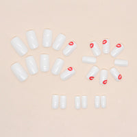 No.F55 White With Red Lip Fingernails Patch 24pcs/Set