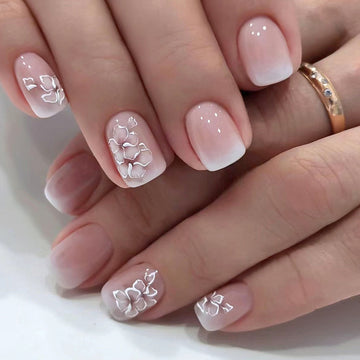 No.F30 White Flowers Gradient Fingernails Patch 24pcs/Set