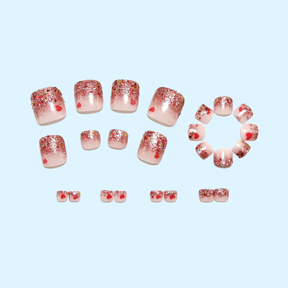 No.709 Heart-shaped Glitter Toenails Patch 32pcs/Set