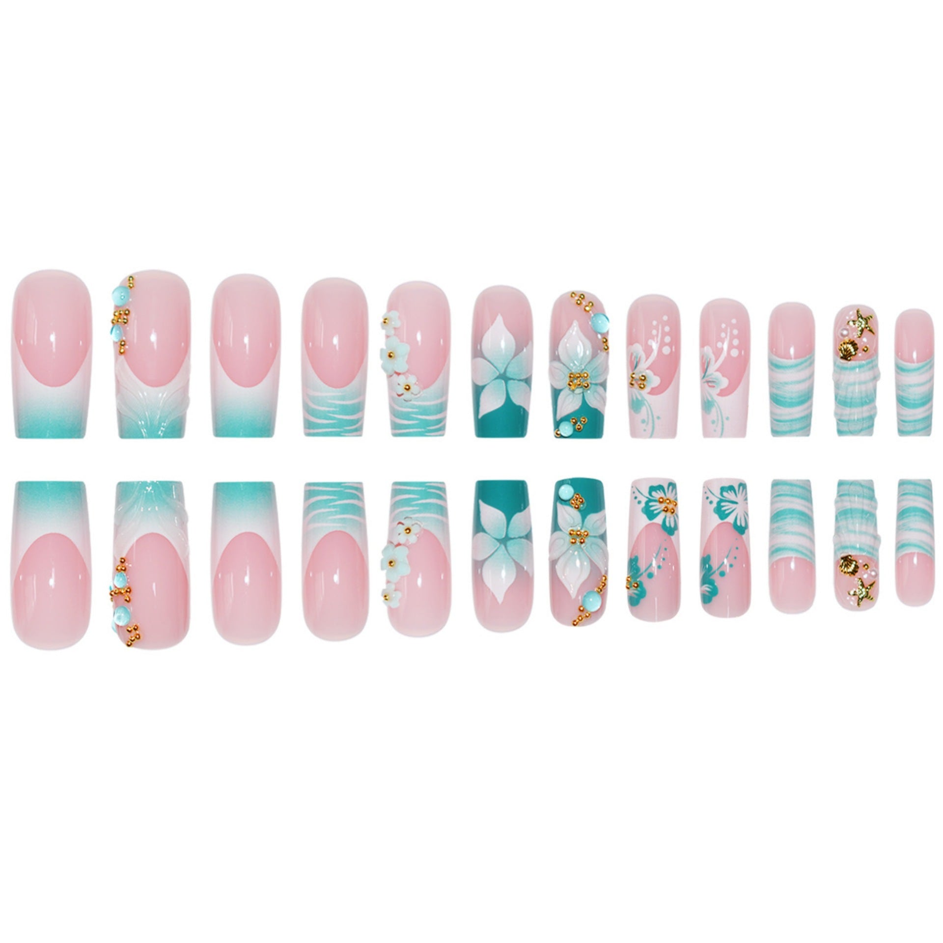 No.F508 Blue-Green Fingernails Patch 24pcs/Set