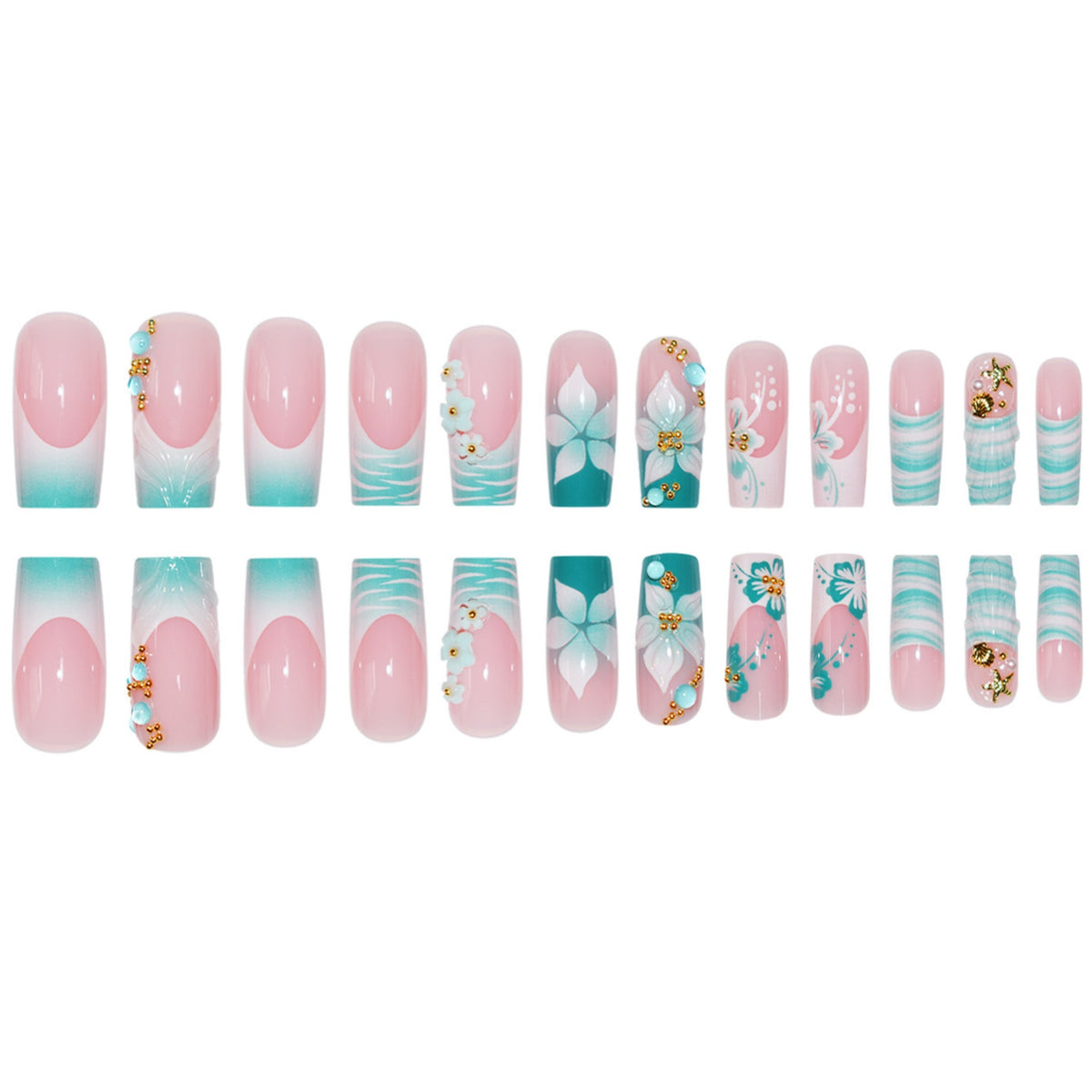 No.F508 Blue-Green Fingernails Patch 24pcs/Set