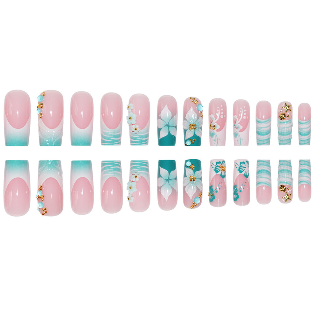 No.F508 Blue-Green Fingernails Patch 24pcs/Set